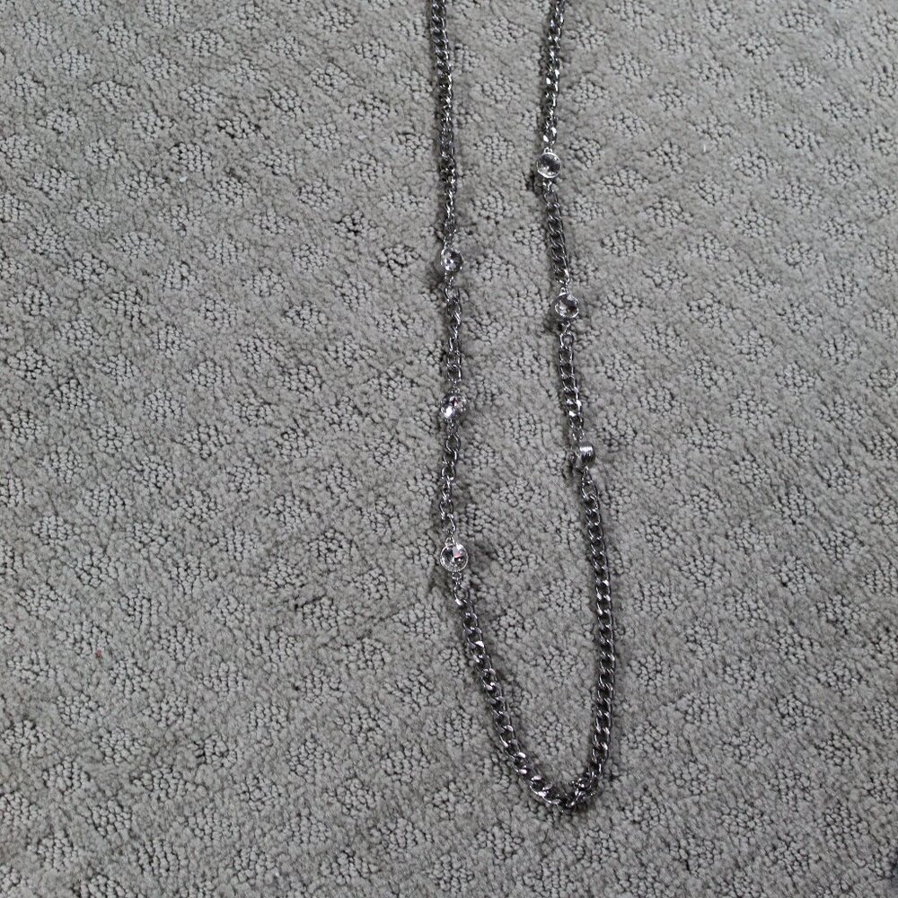 SALE! Silver-toned Bulky Chain and Clear Jeweled 40" Necklace